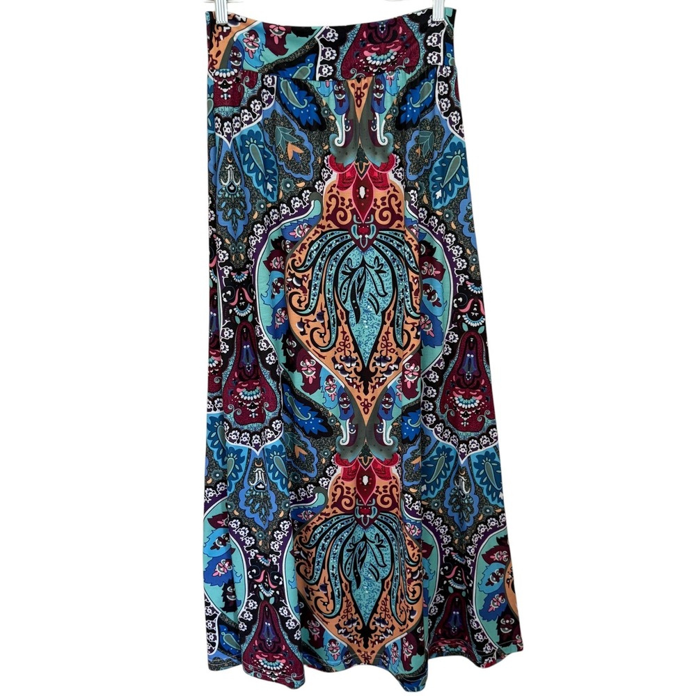 Paisley Maxi Skirt M Boho Festival Stretch Pull On Modest Y2K Indie Hippie Artsy